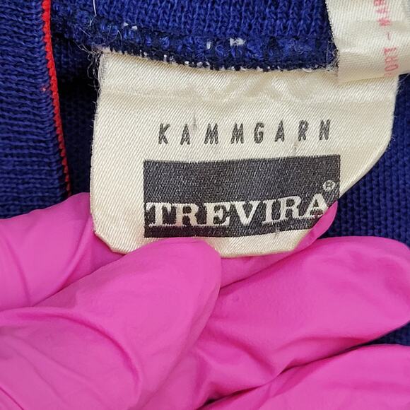 Vintage 90s Trevira MOD Wool Cardigan Large 23x27 Blue - Picture 6 of 16